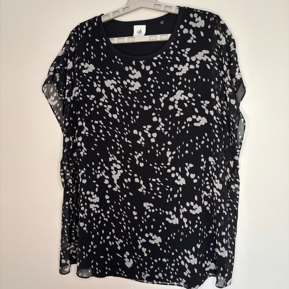 CAbi Cosmos Top Womens XL Black White Style# 3597 Sheer Sleeveless Layered